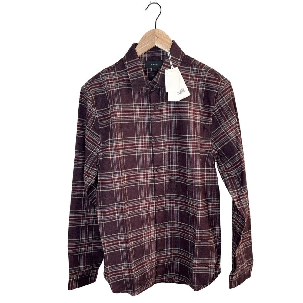 Vince Mens Plaid Flannel Button Up Cotton Linen Long Sleeve Shirt Small